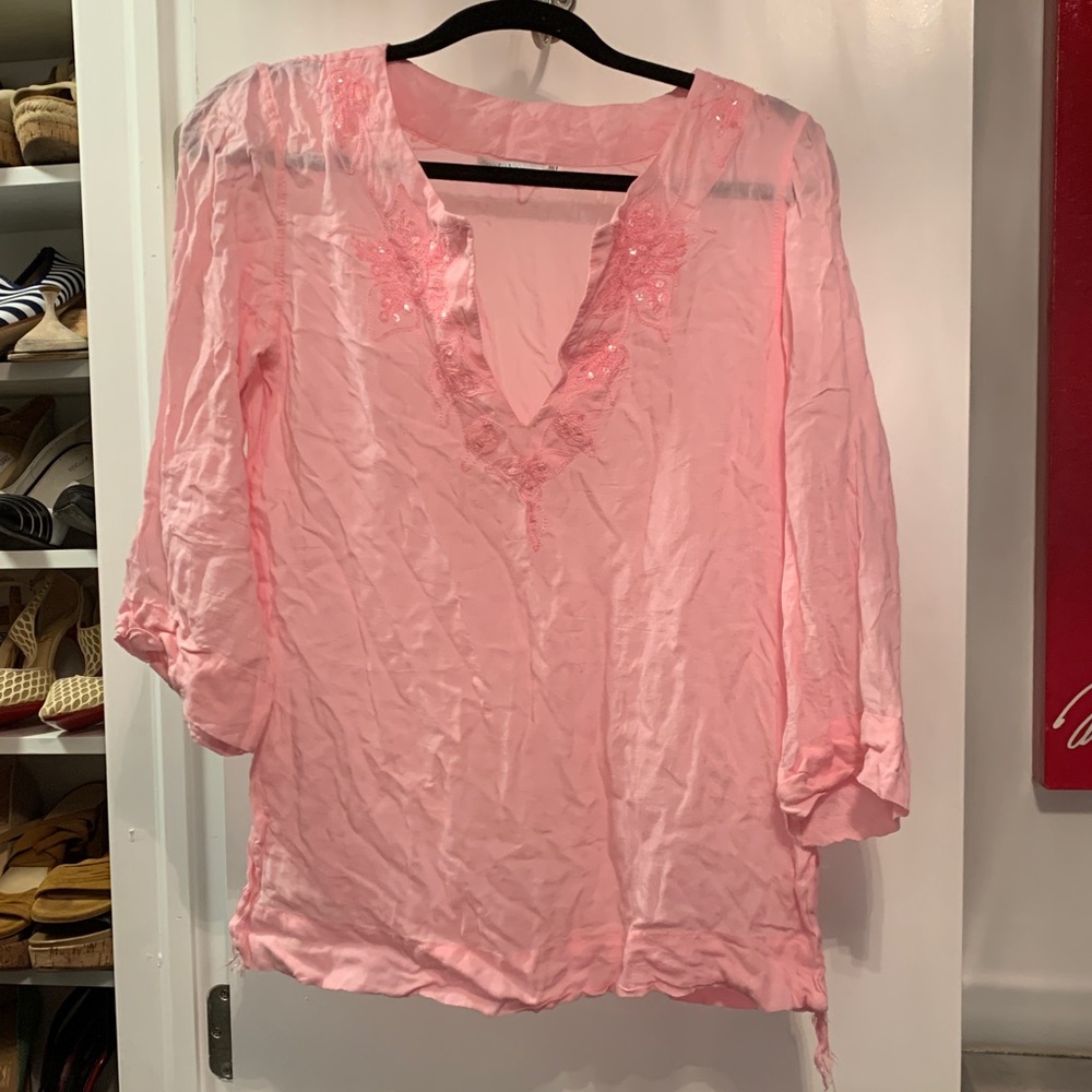COOL CHANGE pink shirt top small sequin cover up